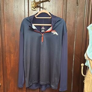 Majestic Long Sleeve Blue and Orange Tee with Quarter Zip